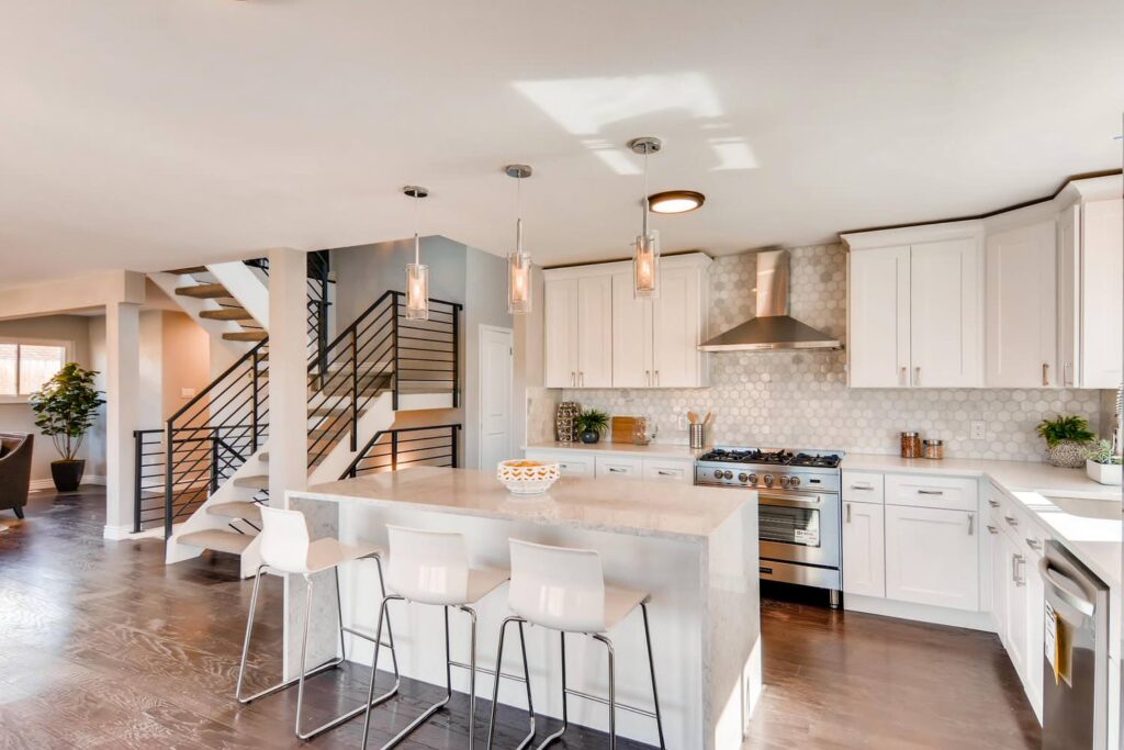 Close-up of countertop and cabinet material selections